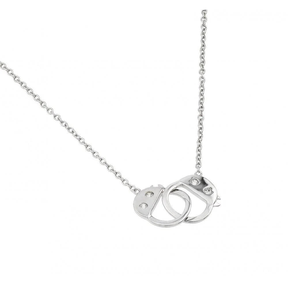 925 Silver Rhodium Plated Clear CZ Handcuffs Pendant Necklace