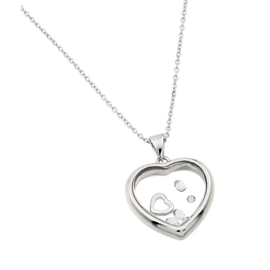 925 Sterling Silver Rhodium Plated Floating CZ Birthstone Heart Pendant