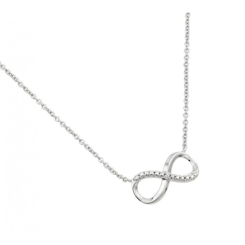 925 Silver Rhodium Plated Clear Diamond Textured Infinity Pendant Necklace
