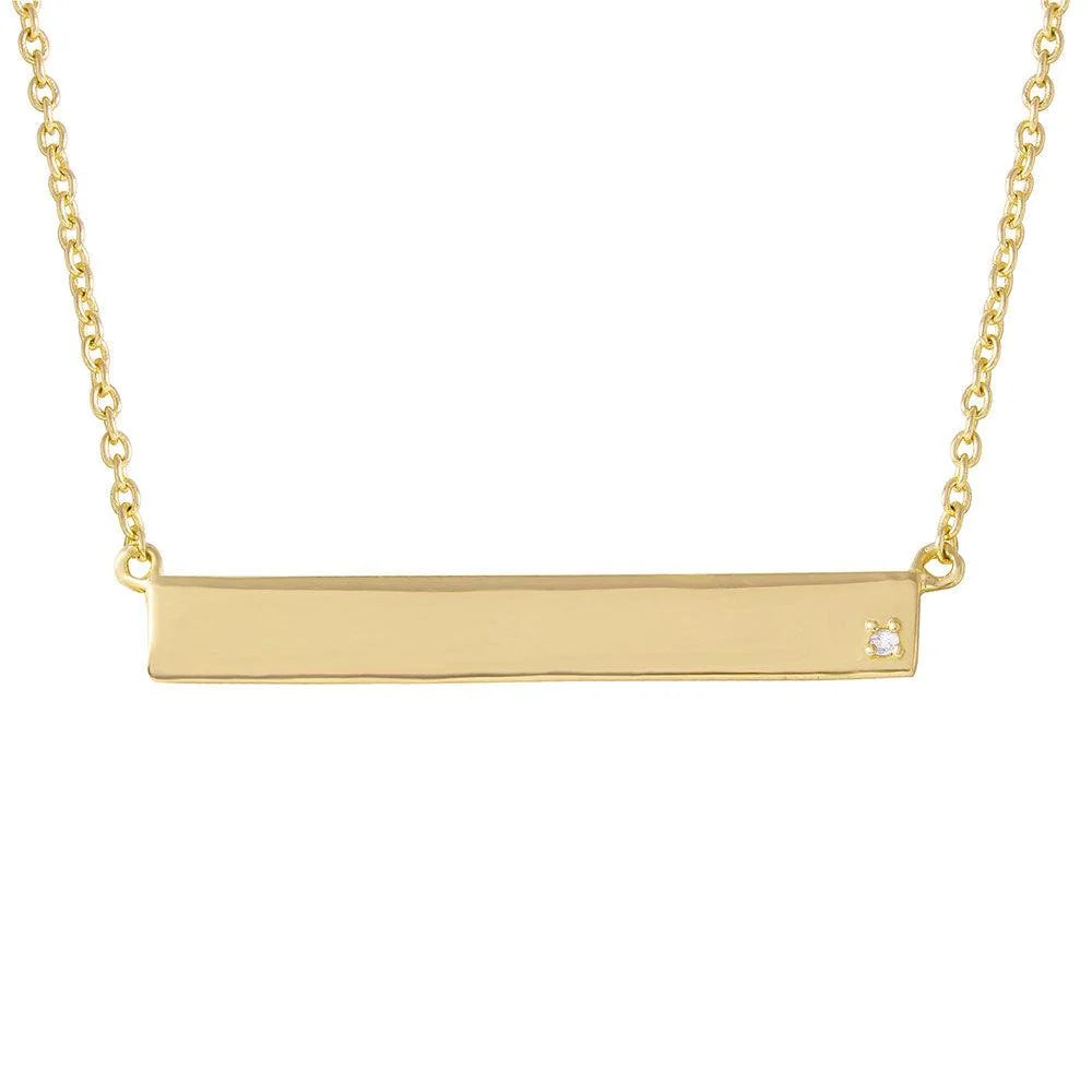925 Silver Gold Plated Bar Necklace with Diamond