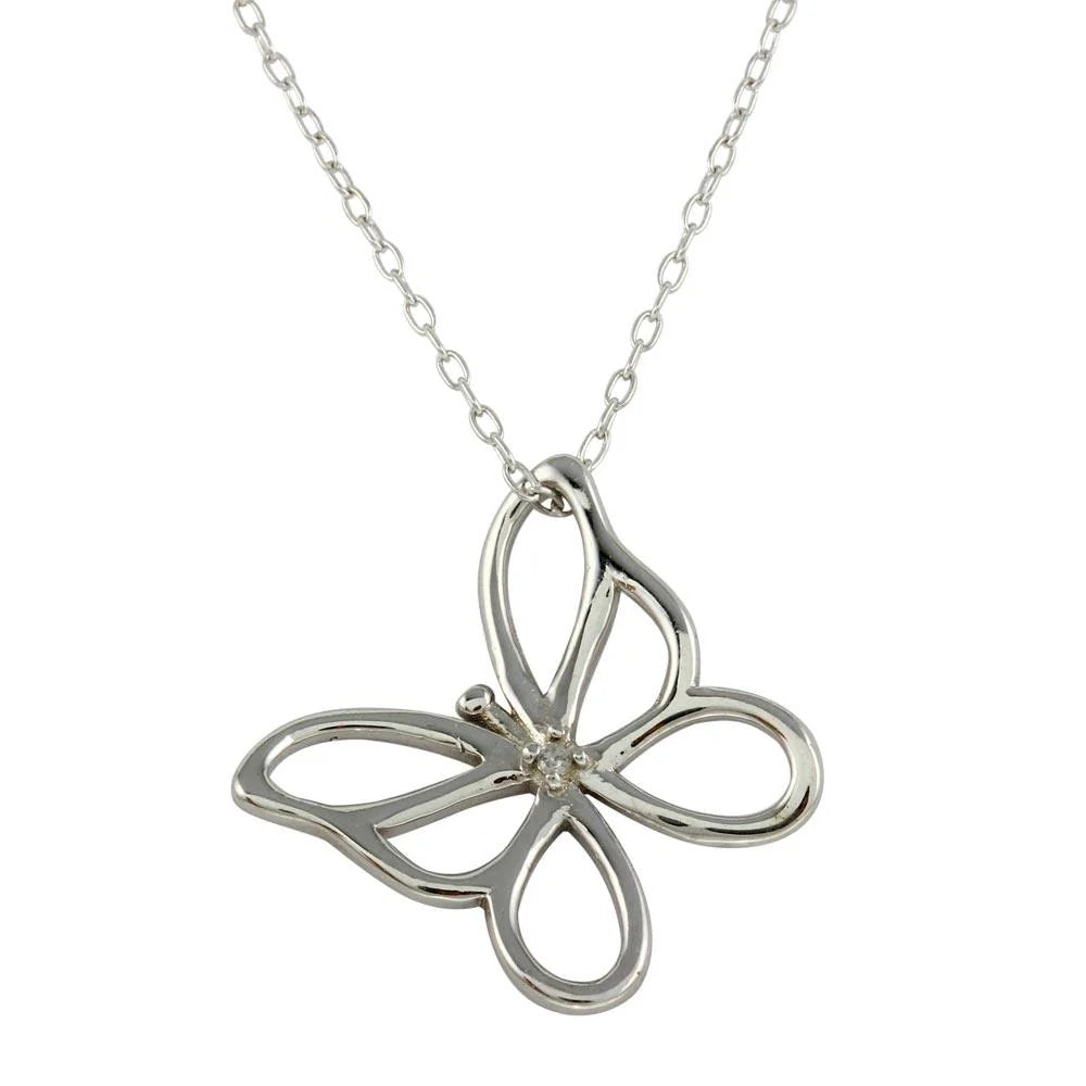 925 Sterling Silver Rhodium Plated Open Butterfly Necklace