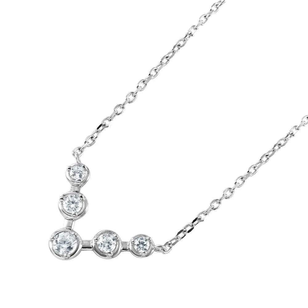 925 Sterling Silver Rhodium Plated 'V'-Shaped CZ Pendant Necklace