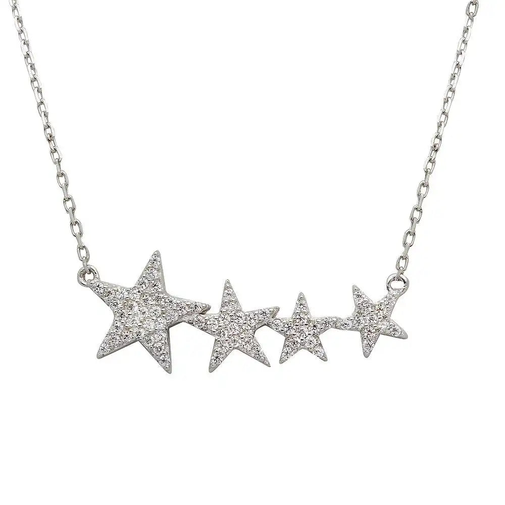 925 Sterling Silver Rhodium Plated Graduated CZ Star Necklace