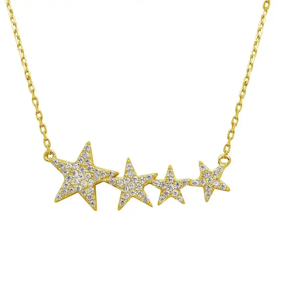 925 Sterling Silver Gold Plated Graduated CZ Star Necklace