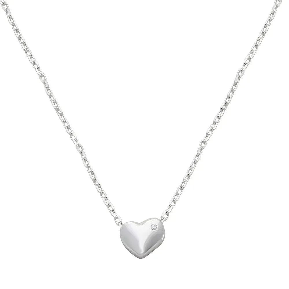 925 Sterling Silver Rhodium Plated Small Heart with Stone Necklace