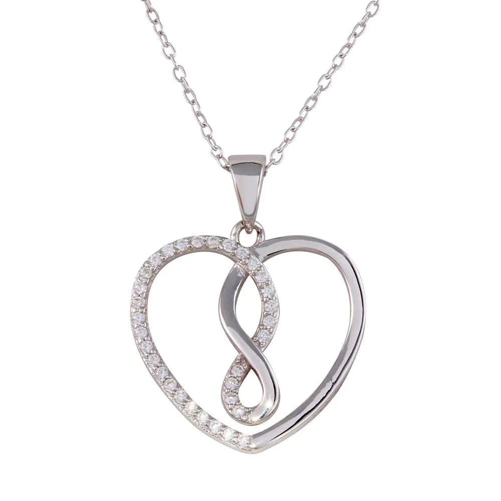 925 Sterling Silver Rhodium Plated Open Heart Infinity Pendant Necklace with CZ