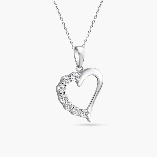 925 Sterling Silver Rhodium Plated  Open CZ Heart Necklace