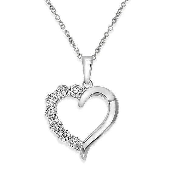 925 Sterling Silver Rhodium Plated  Open CZ Heart Necklace
