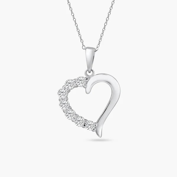925 Sterling Silver Rhodium Plated  Open CZ Heart Necklace