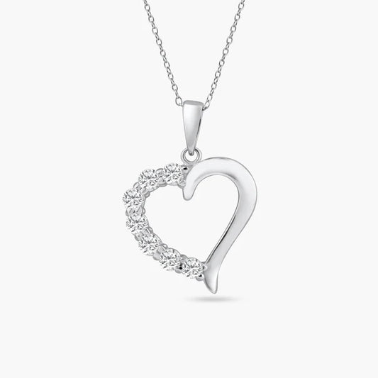 925 Sterling Silver Rhodium Plated  Open CZ Heart Necklace