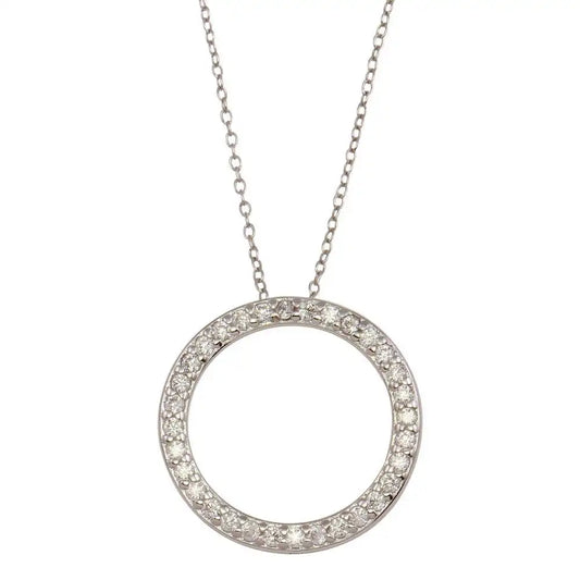 925 Sterling Silver Rhodium Plated Circle Pendant Necklace with CZ