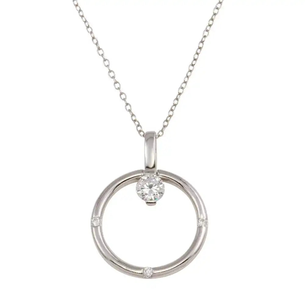 925 Sterling Silver Rhodium Plated Ring Necklace with CZ