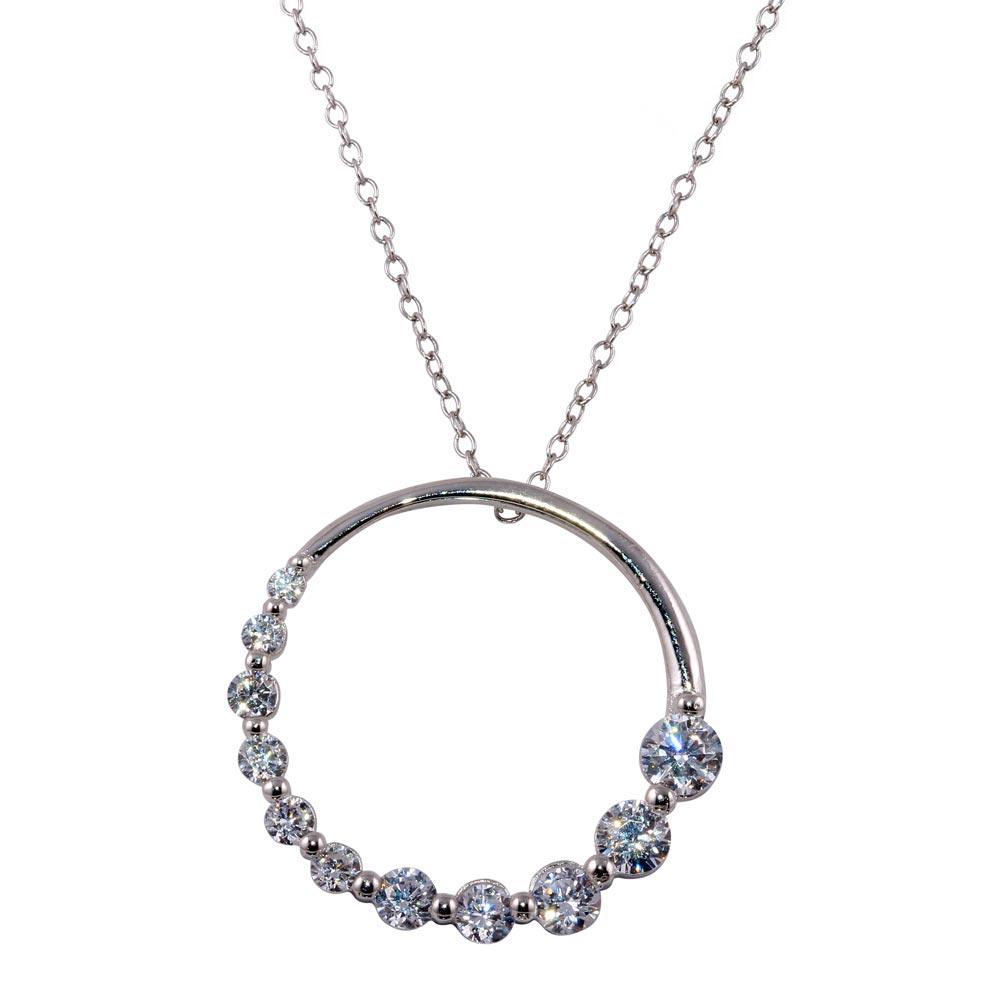 925 Sterling Silver Rhodium Plated Circle Pendant with Graduated CZ