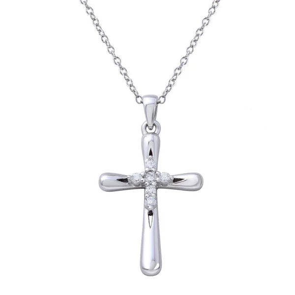 925 Sterling Silver Rhodium Plated Cross Pendant with Mini CZ Cross Center