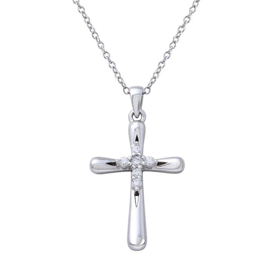 925 Sterling Silver Rhodium Plated Cross Pendant with Mini CZ Cross Center