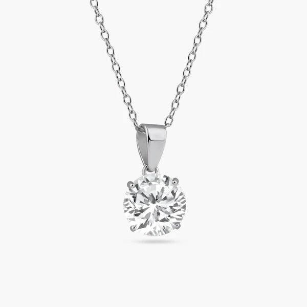 925 Sterling Silver Rhodium Plated Round Clear CZ Solitaire Necklace