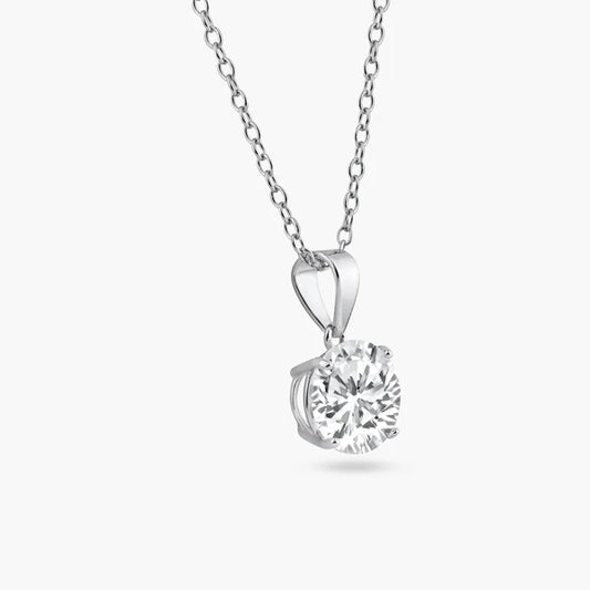 925 Sterling Silver Rhodium Plated Round Clear CZ Solitaire Necklace