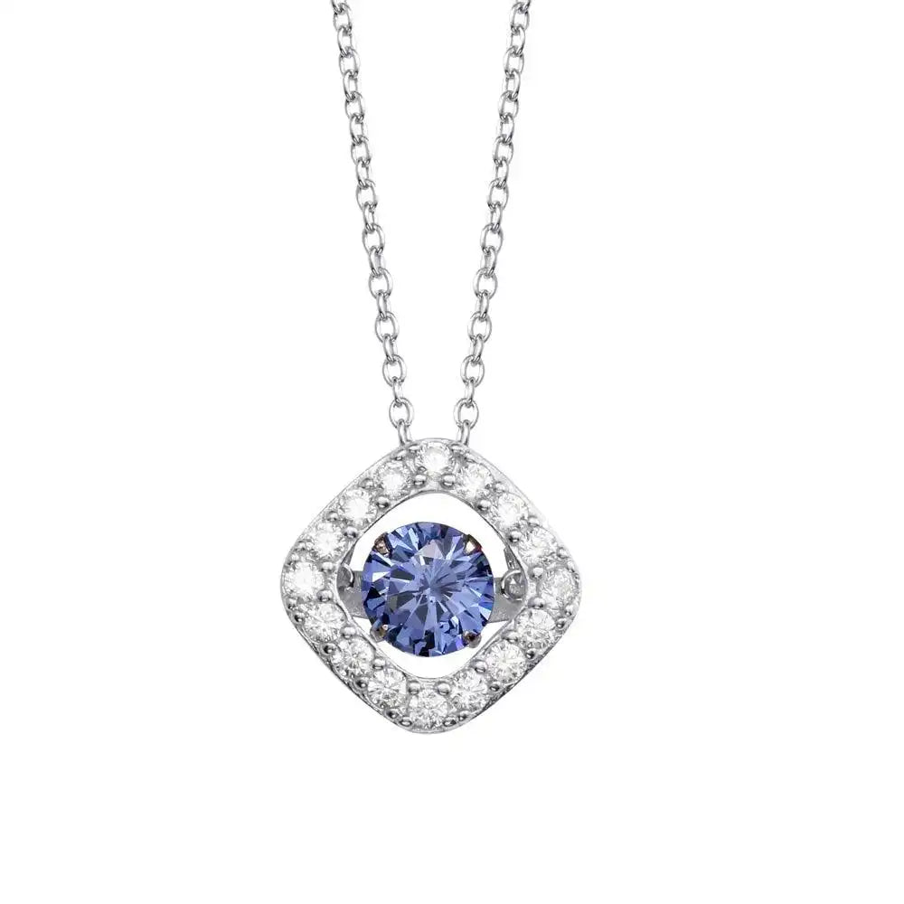 925 Sterling Silver Rhodium Plated Open Square Pendant Necklace with Dancing CZ Stones