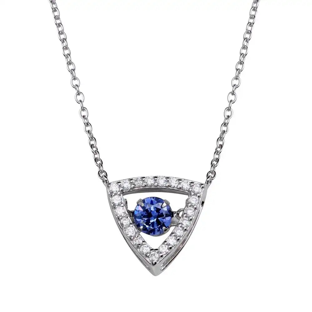 925 Sterling Silver Rhodium Plated Open Triangle Pendant Necklace with Dancing CZ