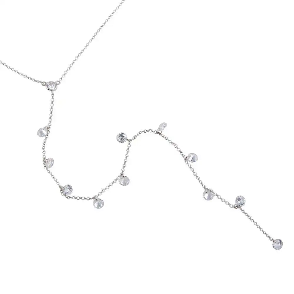 925 Sterling Silver Rhodium Plated Drop CZ Necklace