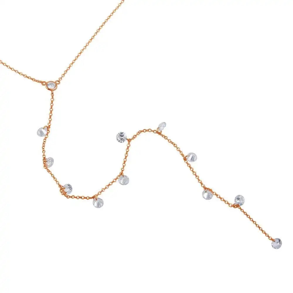 925 Sterling Silver Rose Gold Plated Drop CZ Necklace