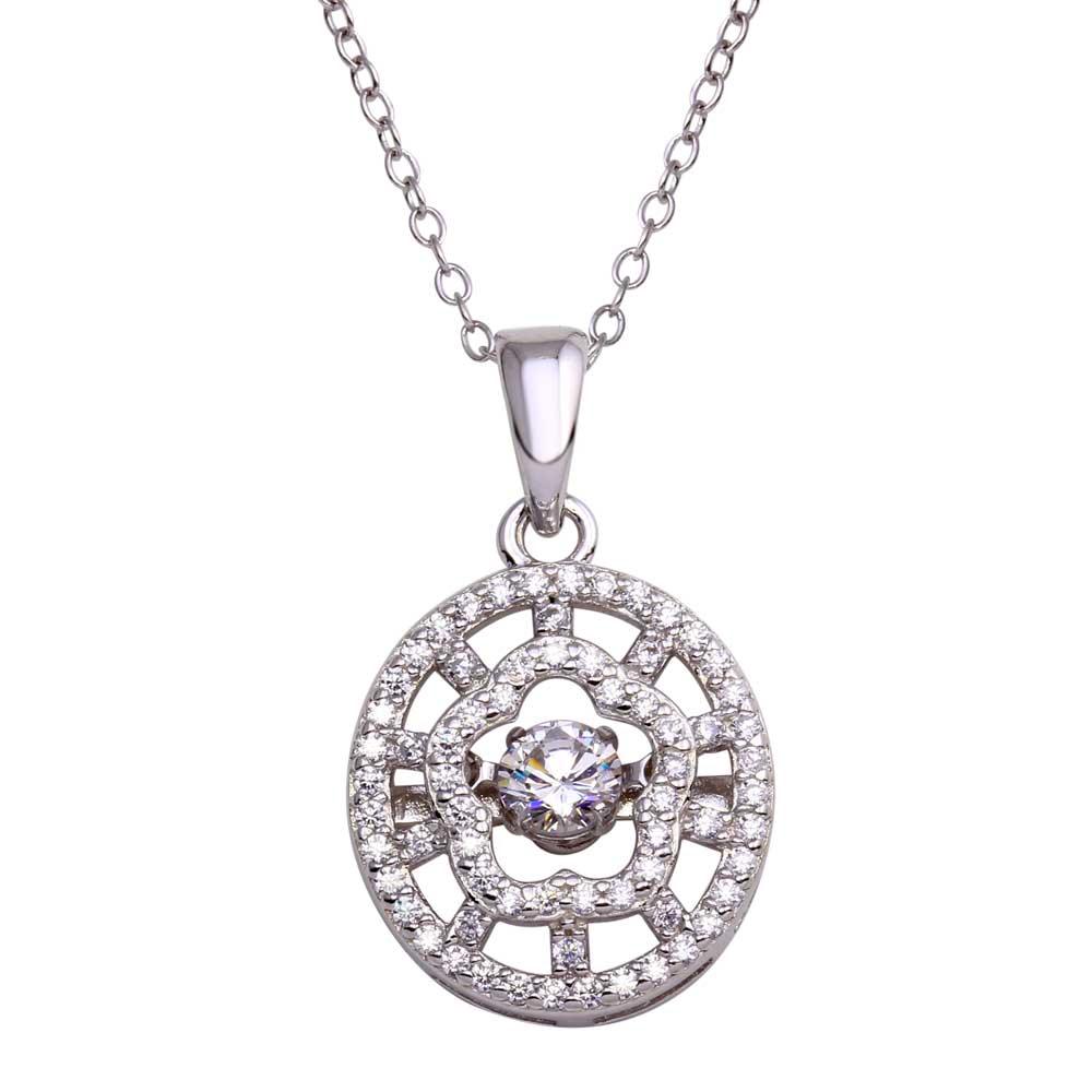925 Sterling Silver Rhodium Plated CZ Cut Out Clover Design Dancing CZ Necklace