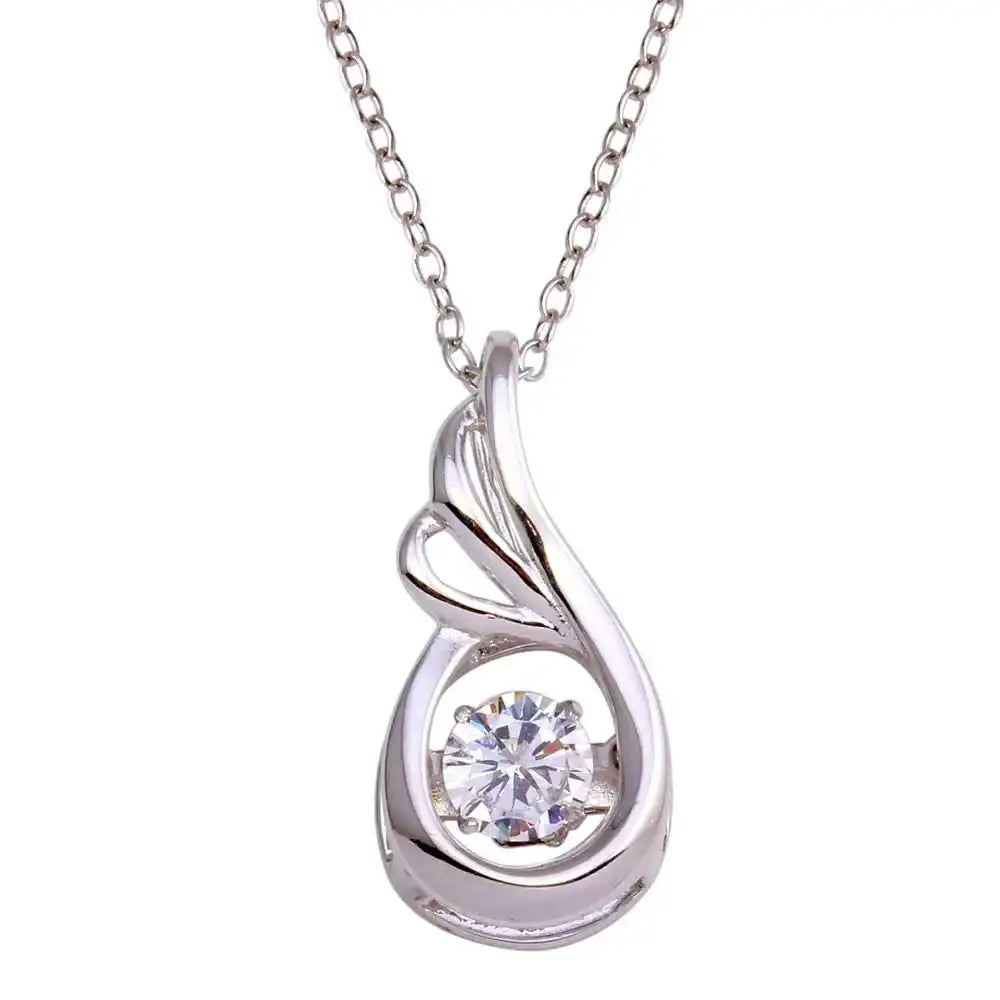 925 Sterling Silver Rhodium Plated Teardrop Dancing CZ Necklace