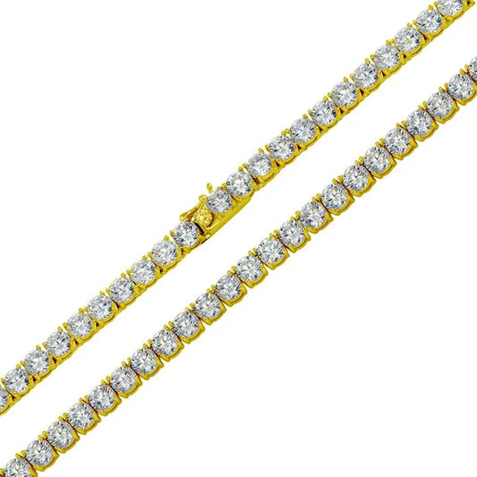 925 Sterling Silver Gold Plated Round CZ Link Chains and Bracelet 5mm