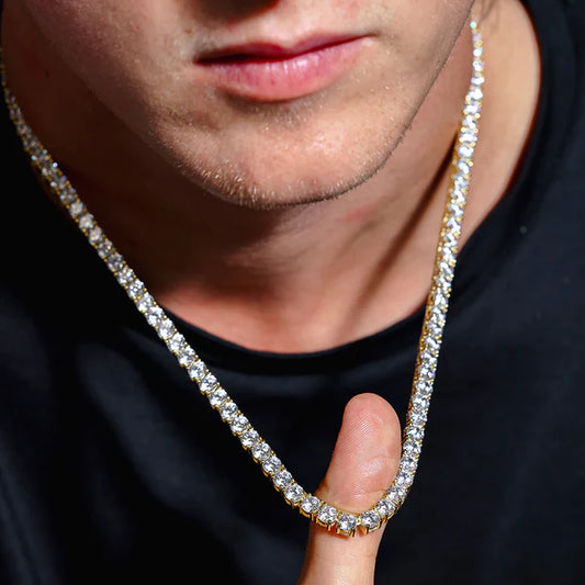 925 Sterling Silver Gold Plated Round CZ Link Chains and Bracelet 5mm