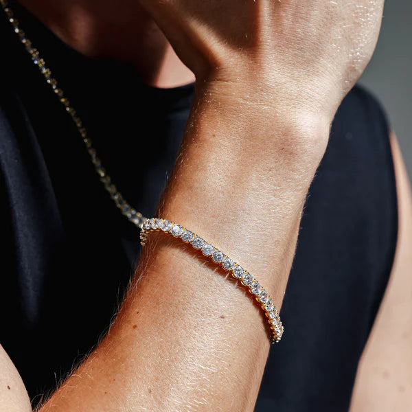 925 Sterling Silver Gold Plated Round CZ Link Chains and Bracelet 5mm