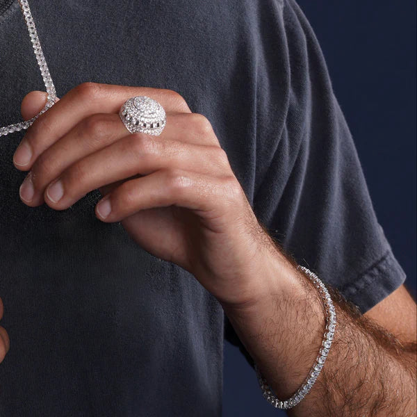 925 Sterling Silver Rhodium Plated Dome CZ Hip Hop Ring