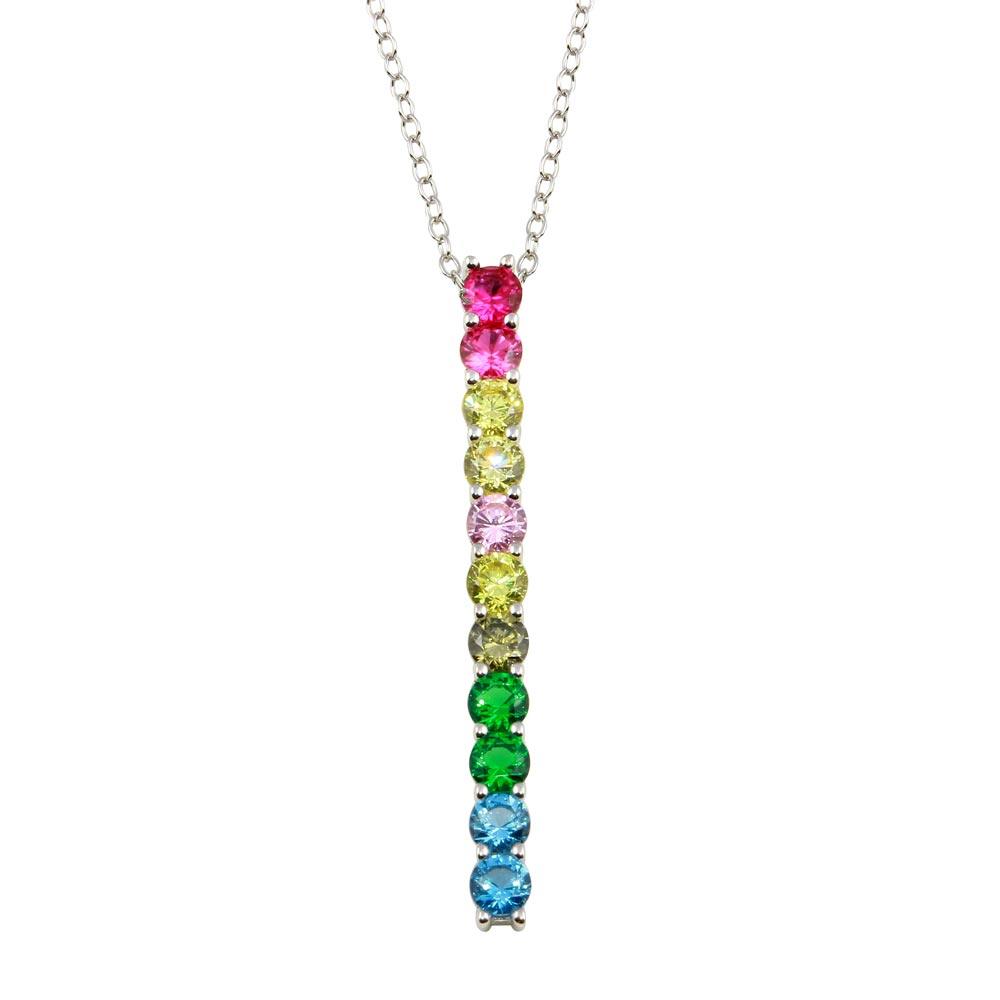 925 Sterling Silver Rhodium Plated Colorful Dangling CZ Pendant