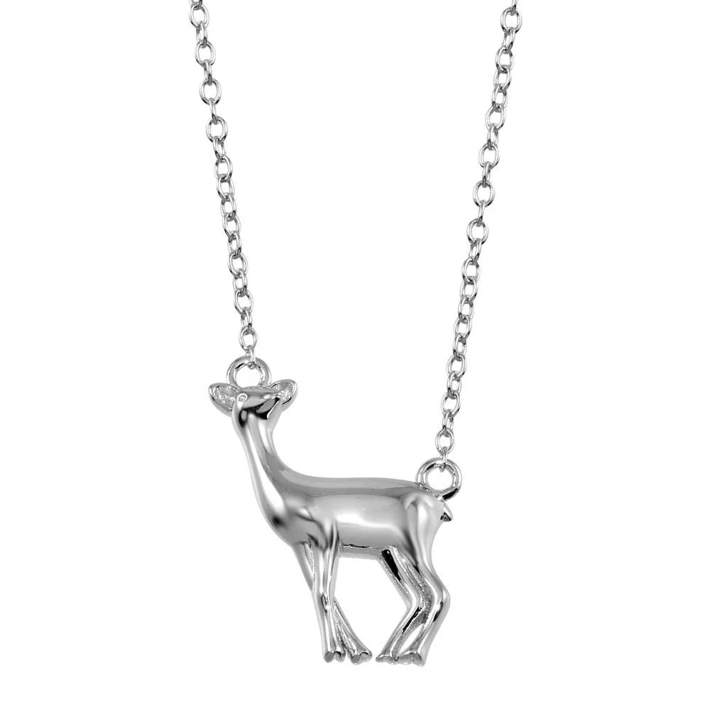 925 Sterling Silver Rhodium Plated Deer Necklace