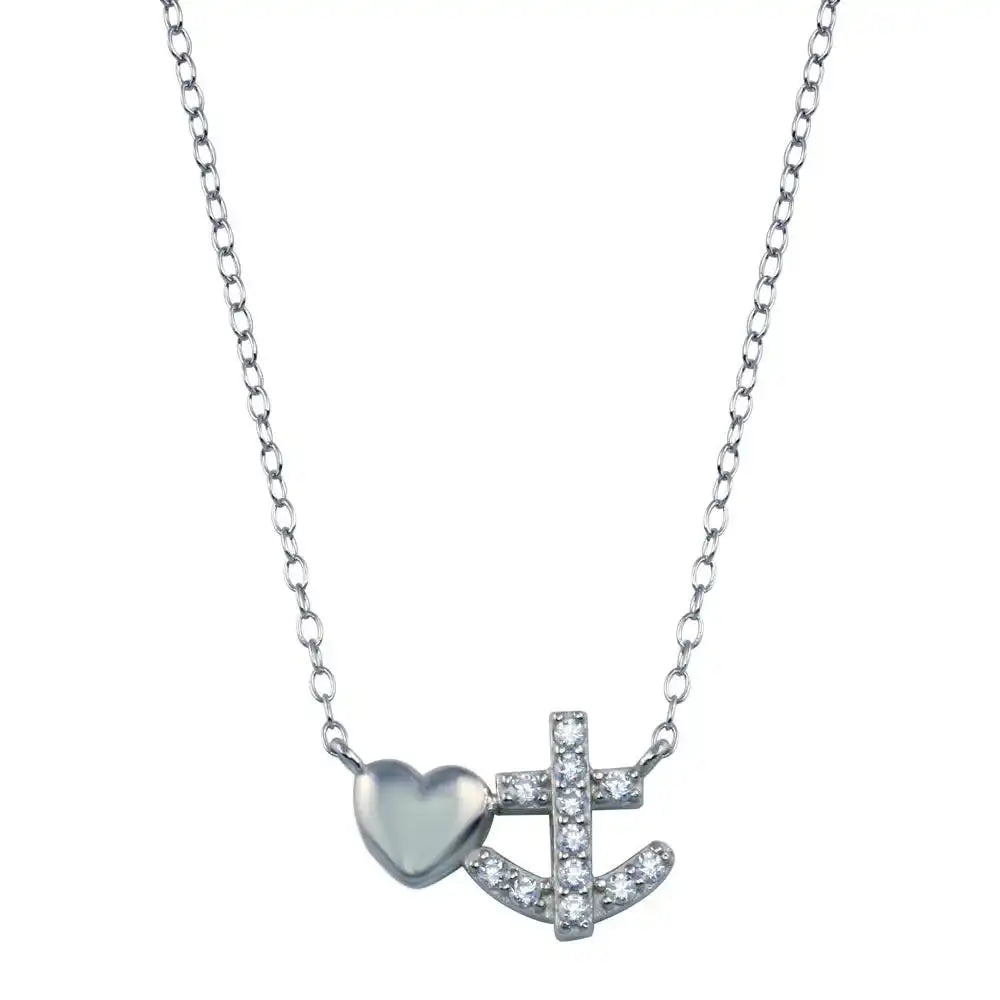 925 Sterling Silver Rhodium Plated Anchor Heart Necklace