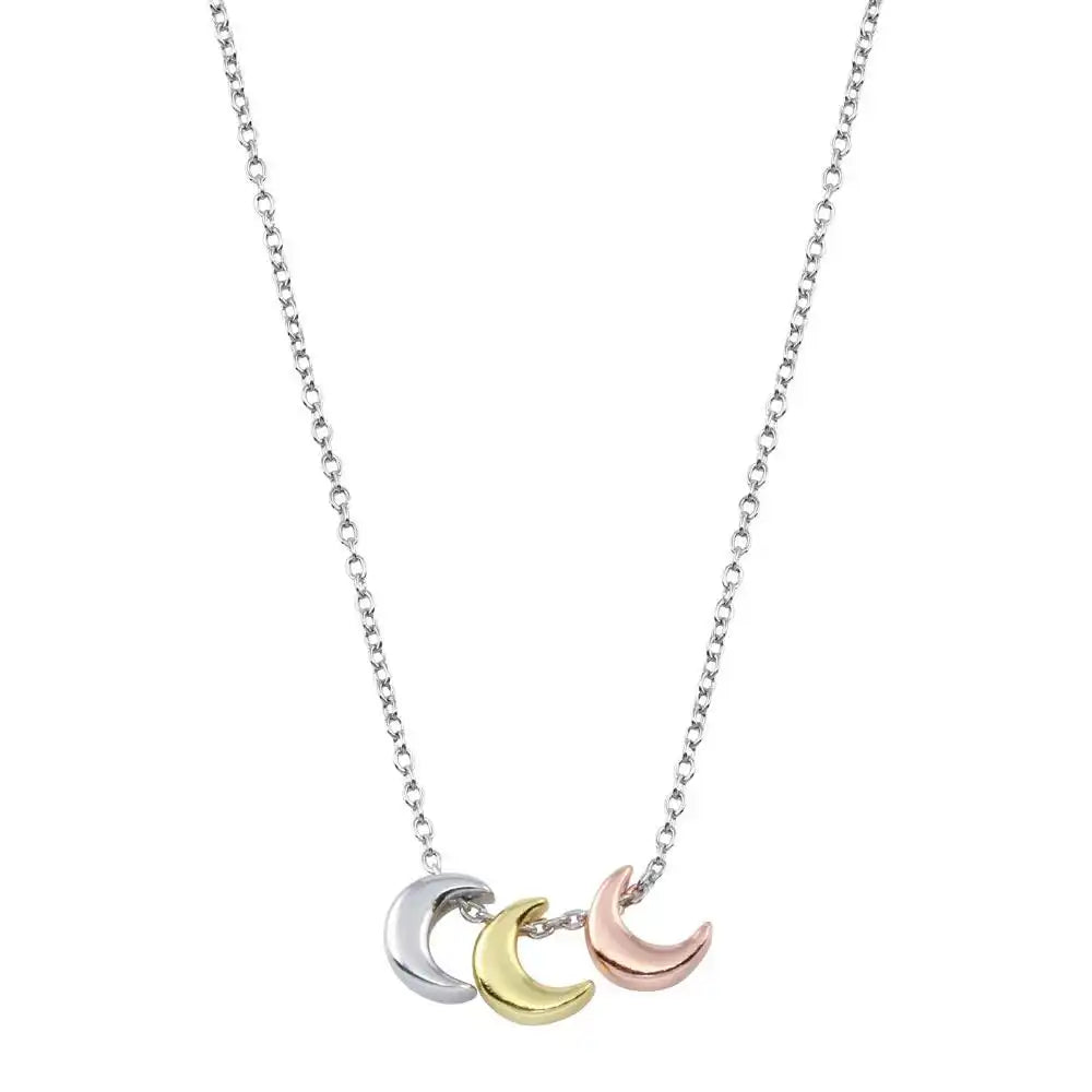 925 Sterling Silver Rhodium Plated Multi Color Moon Necklace