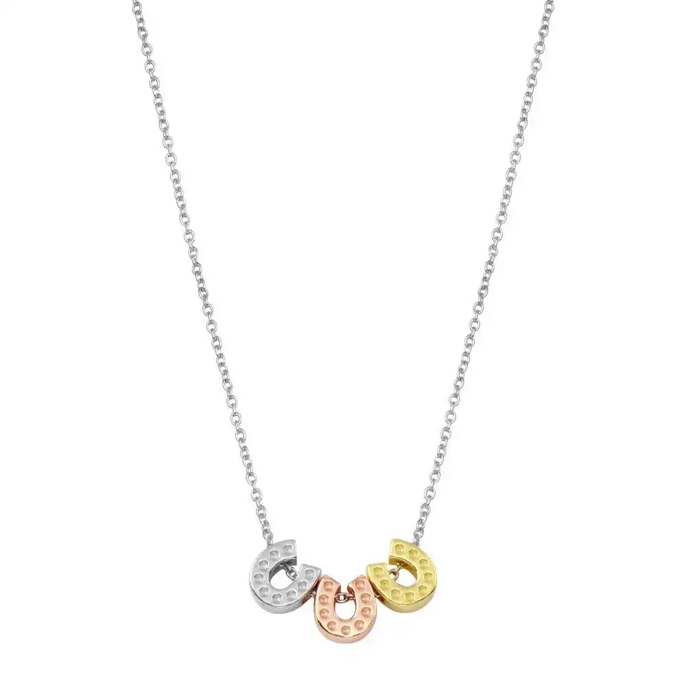 925 Sterling Silver Rhodium Plated Multicolor Horseshoe Necklace