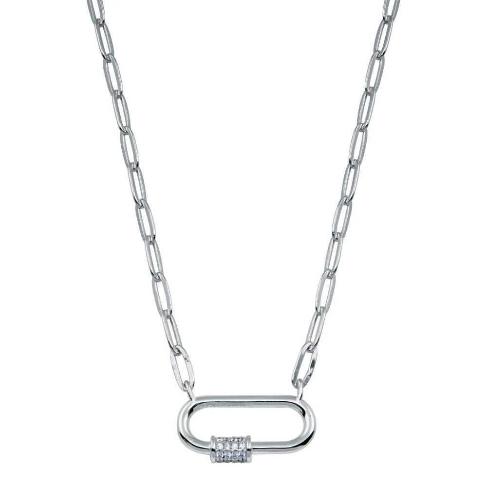 925 Sterling Silver Rhodium Plated CZ Oval Necklace