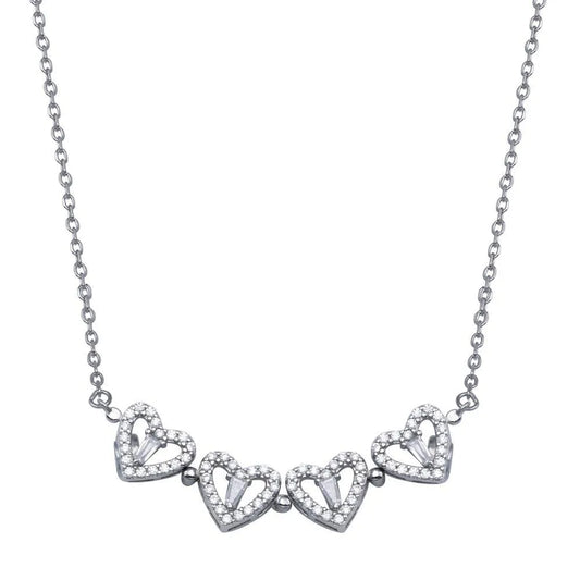 925 Sterling Silver Rhodium Plated CZ Open Magnetic Flower Heart Necklace