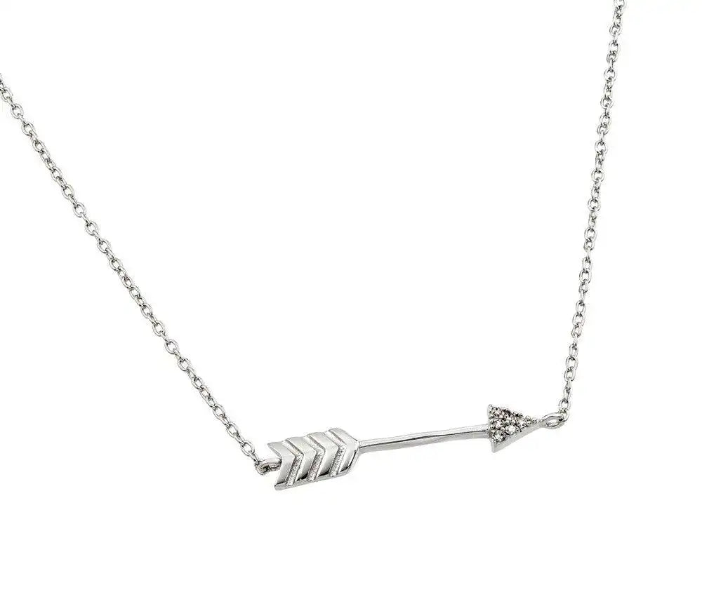 925 Sterling Silver Rhodium Plated Clear CZ Arrow Pendant Necklace