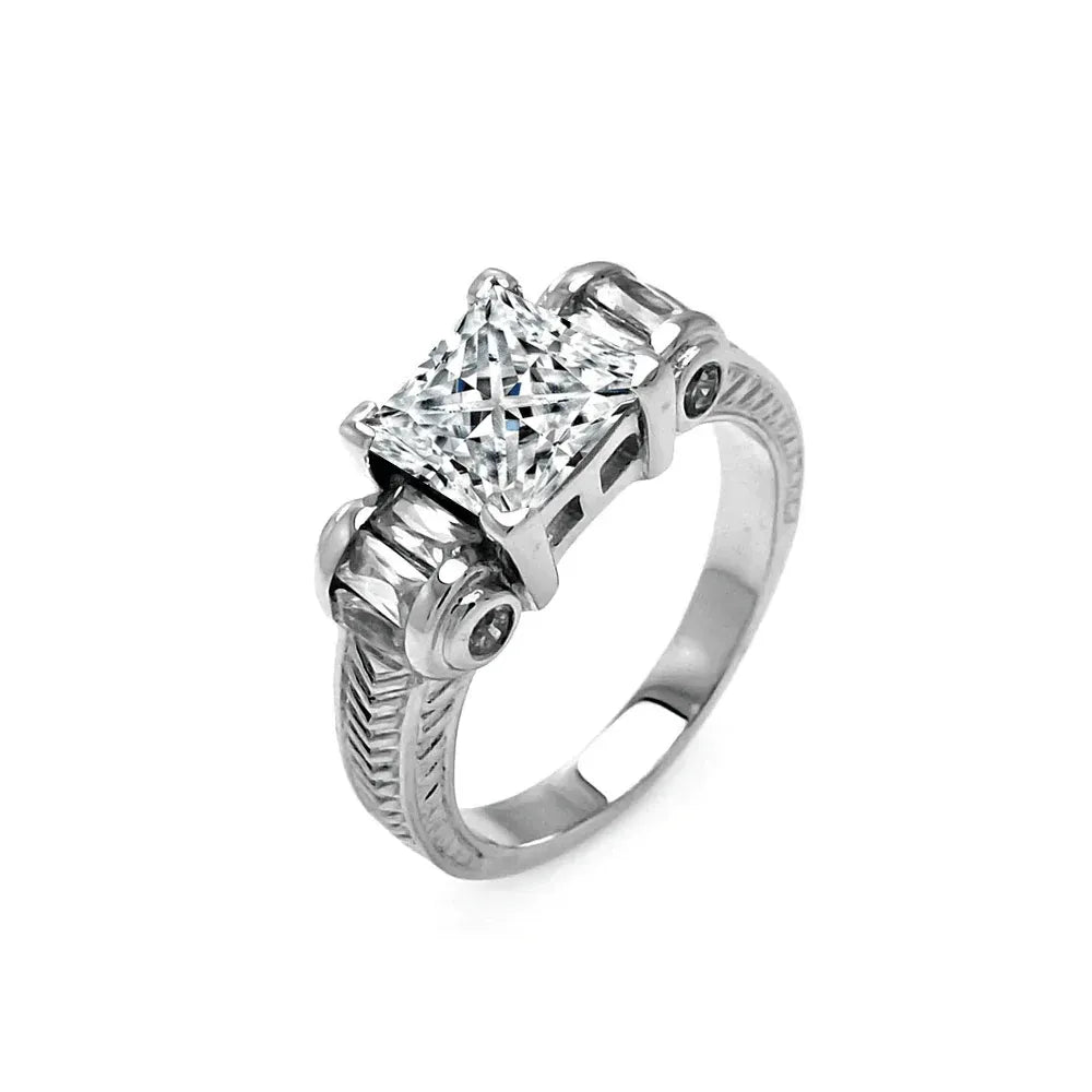 925 Sterling Silver Clearance Rhodium Plated Princess Cut CZ Ring