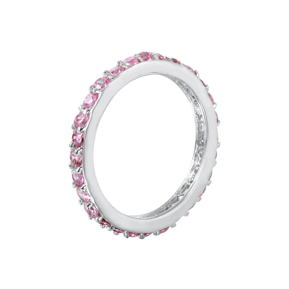 925 Sterling Silver Rhodium Plated Pink CZ Stackable Eternity Ring