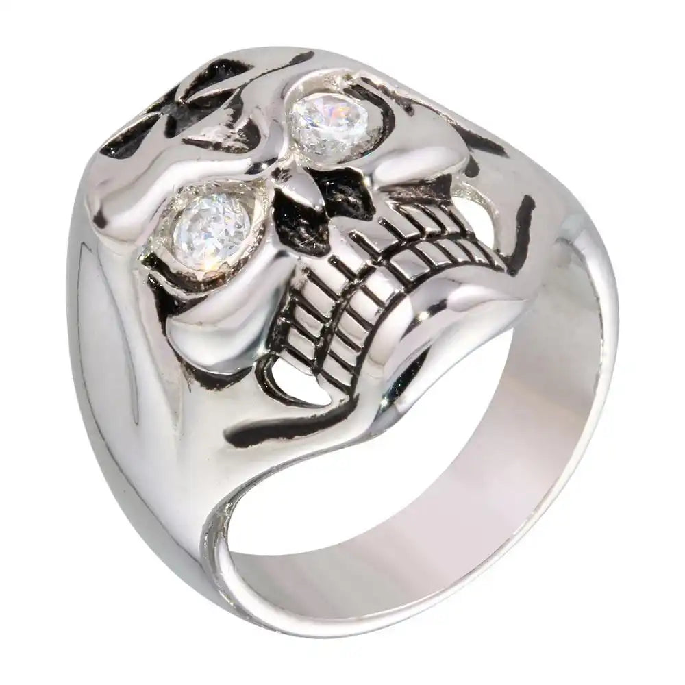 925 Sterling Silver Clearance Rhodium Plated CZ Eye Skull Ring