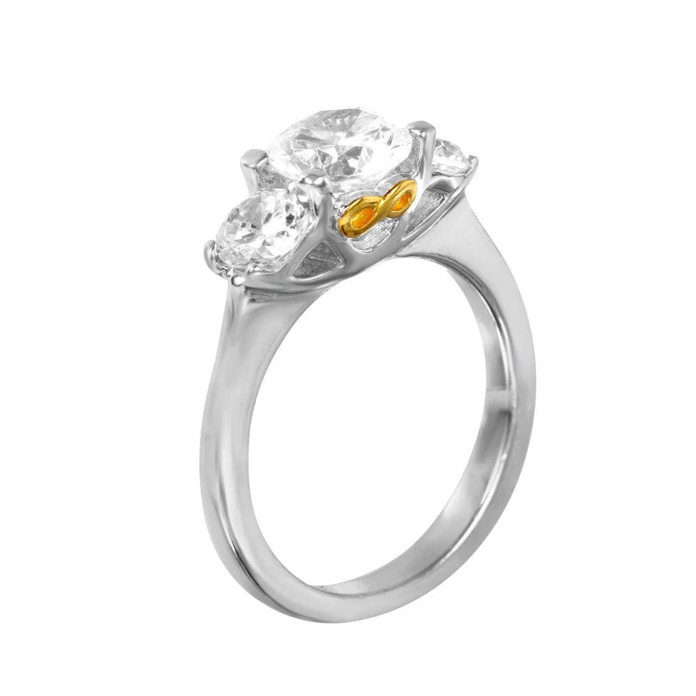 925 Silver Rhodium and Gold Plated Infinity CZ Past Present Future Ring