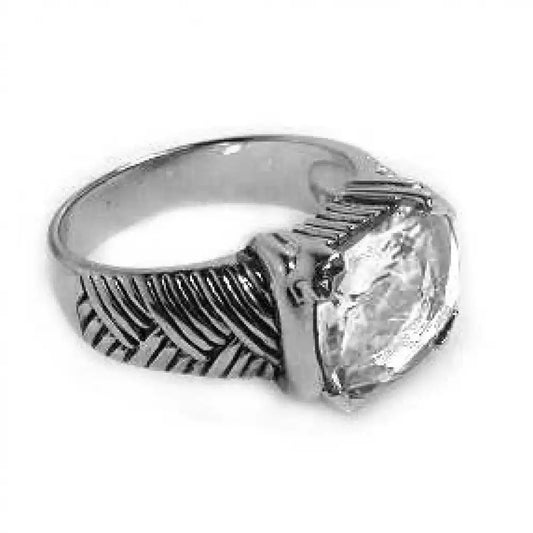 925 Silver Sterling Clearance Rhodium Plated Clear CZ Center Striped Ring