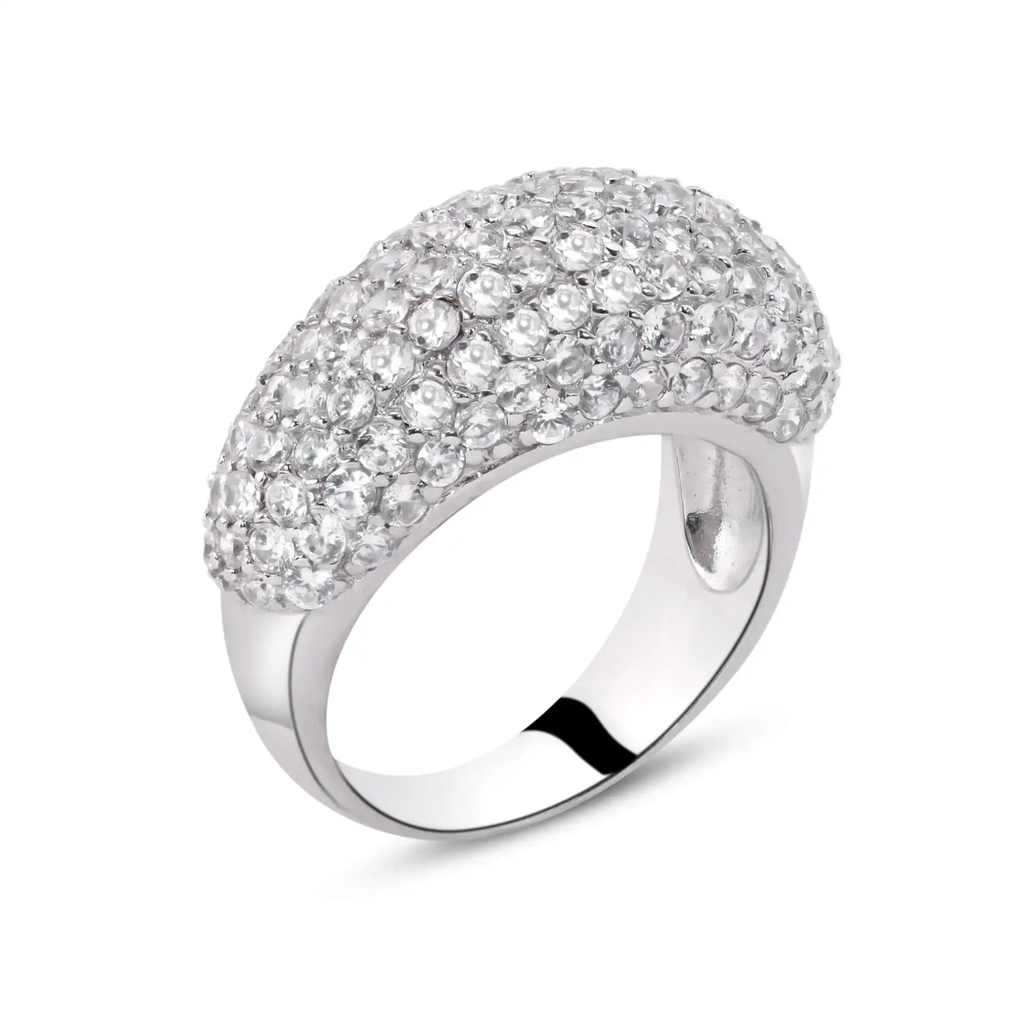925 Sterling Silver Clearance Rhodium Plated Pave Set CZ Dome Ring