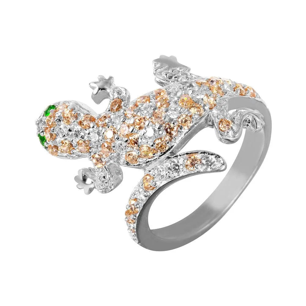 925 Sterling Silver Clearance Rhodium Plated Multi Color CZ Lizard Ring