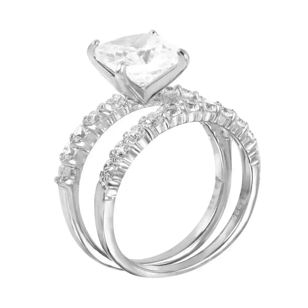 925 Sterling Silver Rhodium Plated CZ Stackable Ring Set