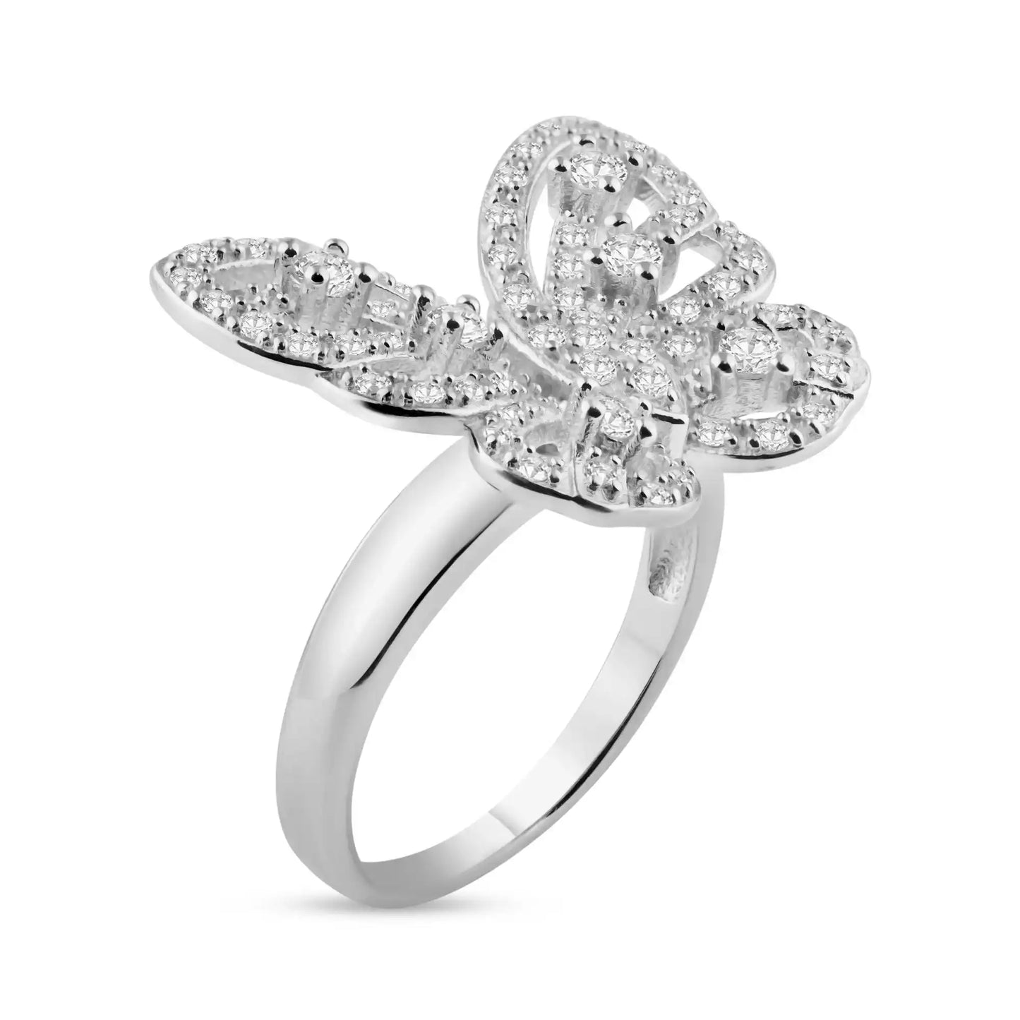 925 Sterling Silver Rhodium Plated Pave Set CZ Butterfly Ring