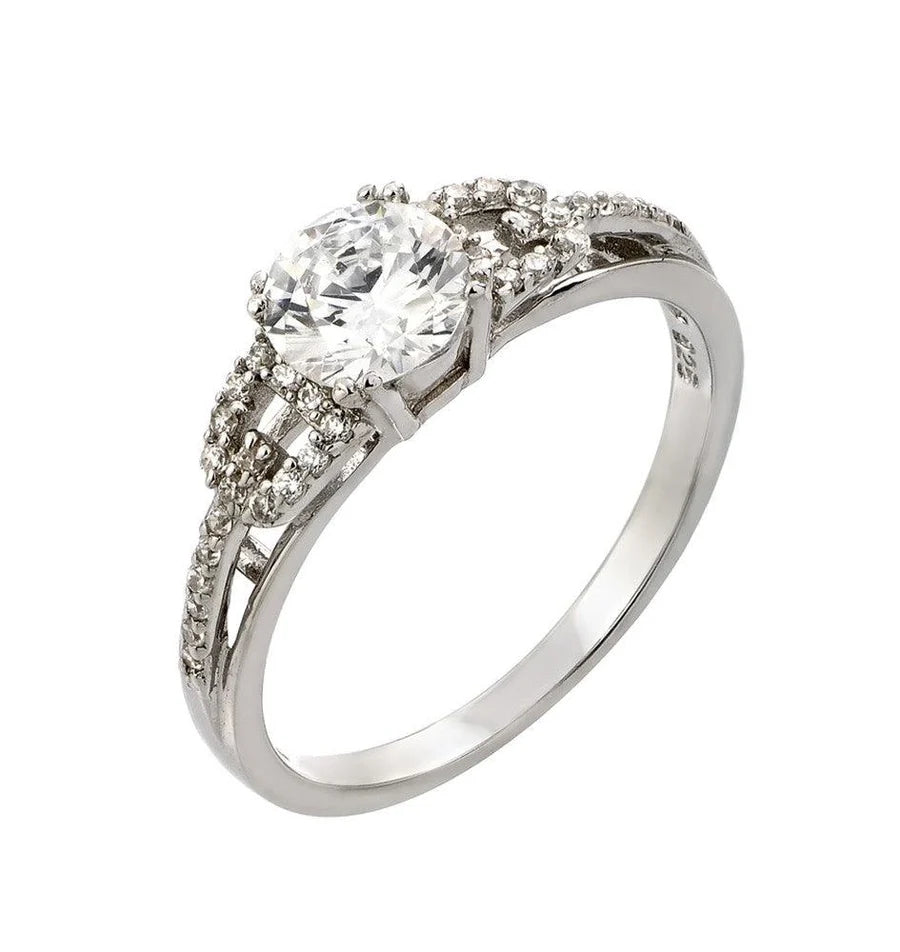 925 Silver Rhodium Plated Round Clear CZ Ring