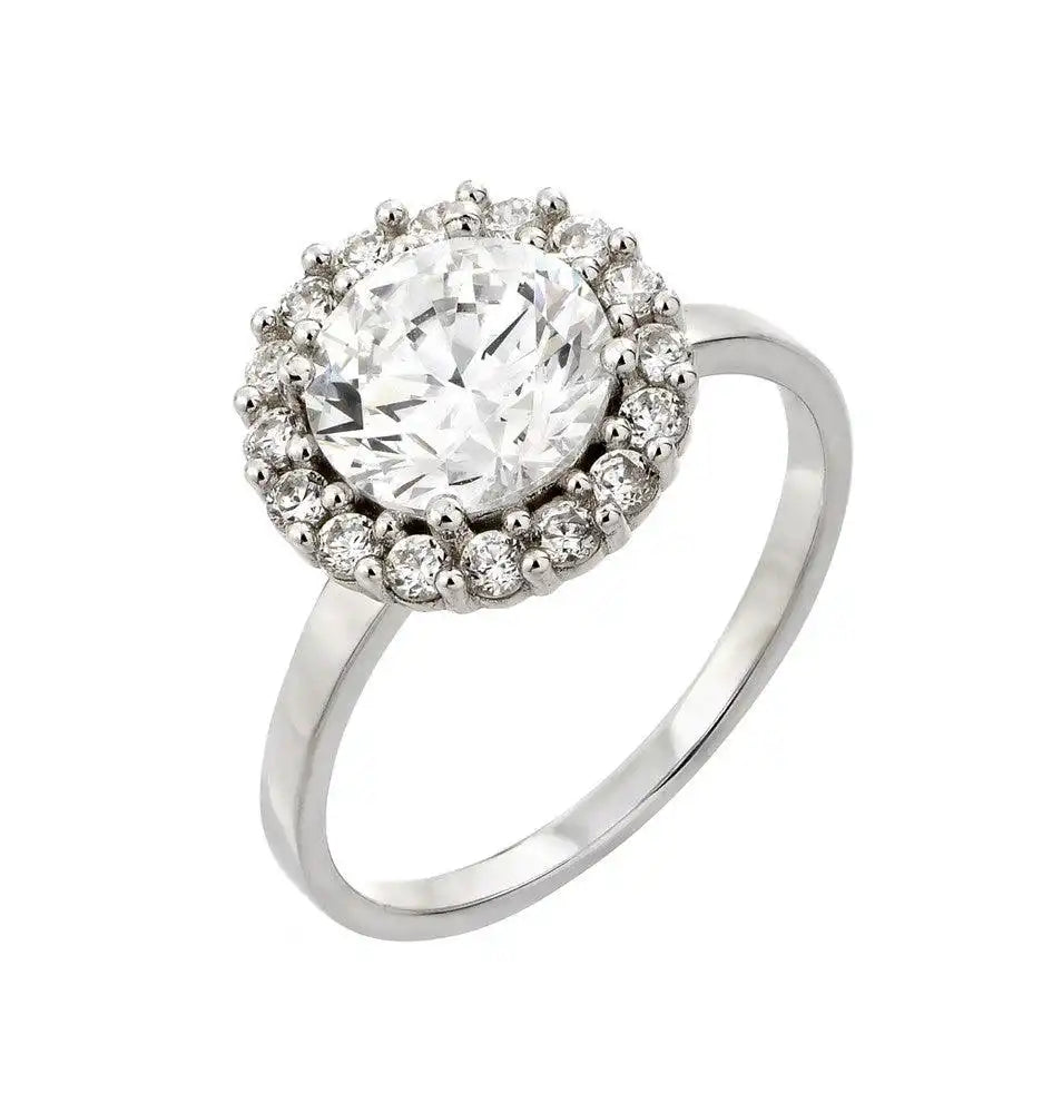 925 Sterling Silver Rhodium Plated Round Inlay CZ Ring